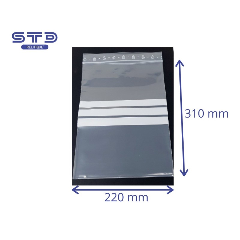 Sachet ZIP Bandes 220 x 310 mm PE  50 microns par 1000