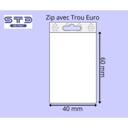 Sachet ZIP trou EURO 40x60mm 50 microns par 1000