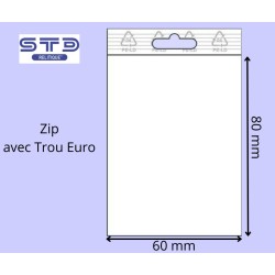 Sachet ZIP trou EURO 60x80mm 50 microns par 1000