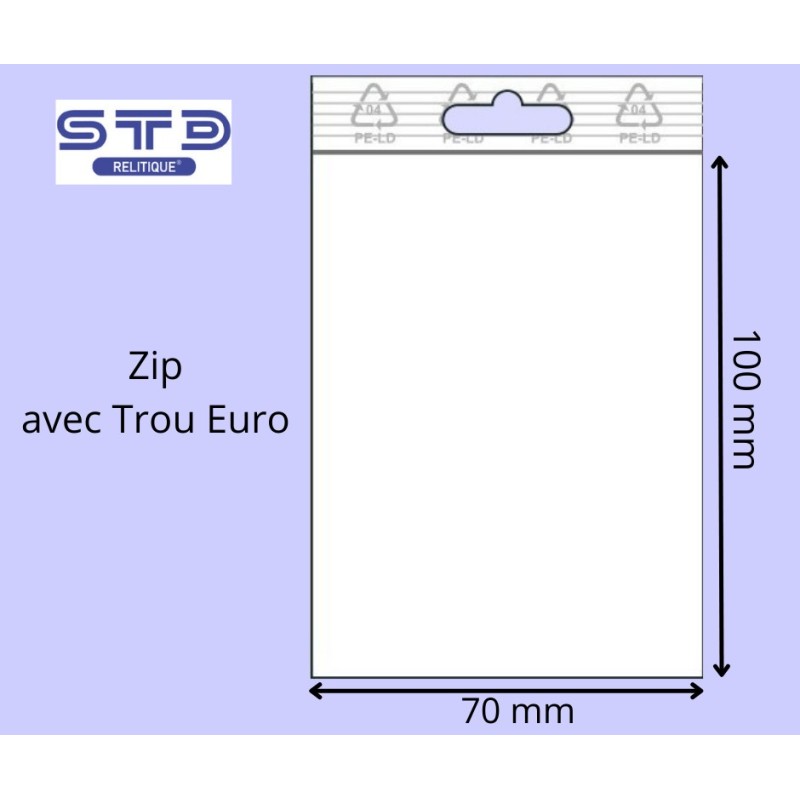 Sachet ZIP trou EURO  70x100 mm 50 microns par 1000