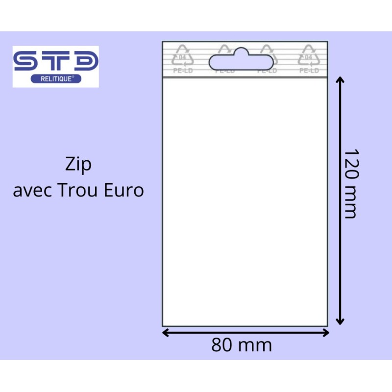 Sachet ZIP trou EURO  80x120 mm 50 microns par 1000