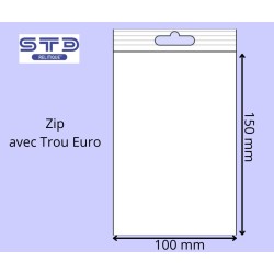 Sachet ZIP trou EURO 100x150 mm 50 microns par 1000