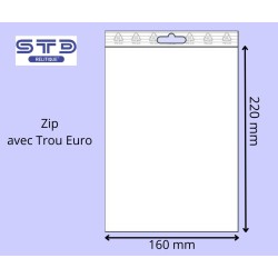 Sachet ZIP trou EURO 160x220 mm 50 microns par 1000
