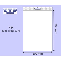 Sachet ZIP trou EURO 200x300mm 50 microns par 2000