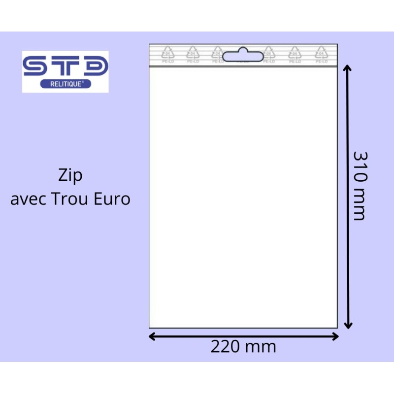 Sachet ZIP trou EURO 220x310mm 50 microns par 1000