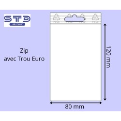 Sachet  ZIP trou EURO 80x120 mm PE 90 microns par 1000