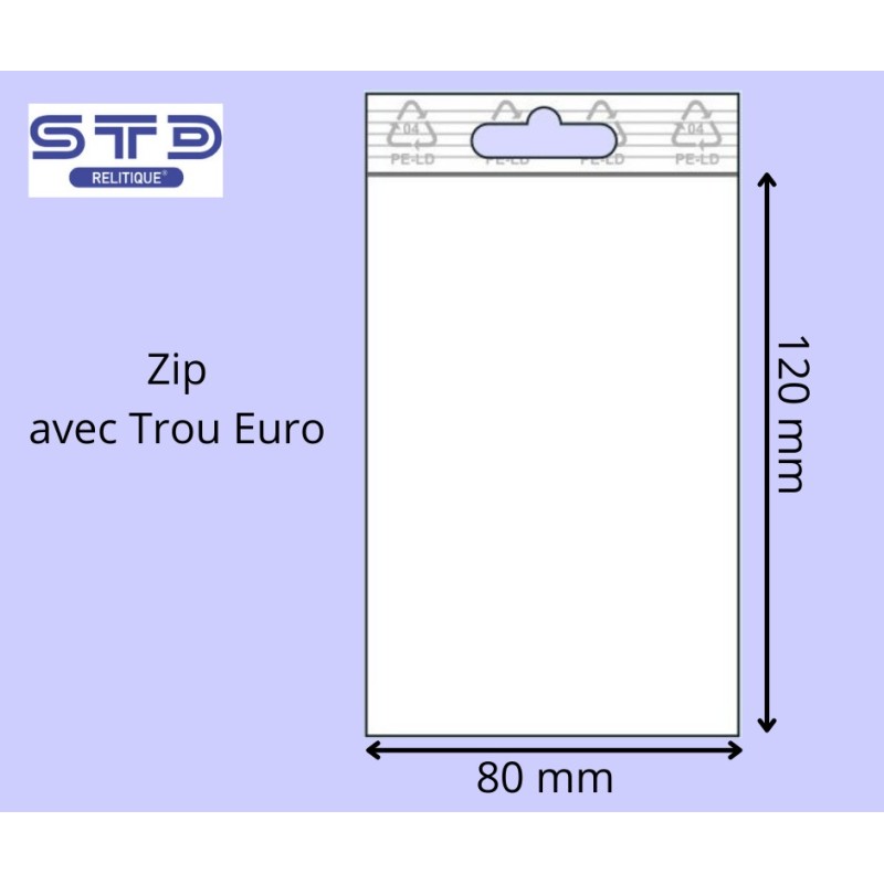 Sachet  ZIP trou EURO 80x120 mm PE 90 microns par 1000