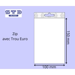 Sachet ZIP trou EURO 100x150 mm PE 90 microns par 1000