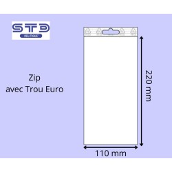 Sachet ZIP trou EURO 110x220 mm PE 90 microns par 1000