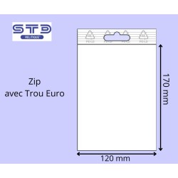 Sachet ZIP trou EURO 120x170 mm PE 90 microns par 1000
