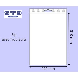Sachet ZIP trou EURO 220x310 mm PE 90 microns par 1000