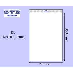 Sachet ZIP trou EURO 250x350 mm PE 90 microns par 1000