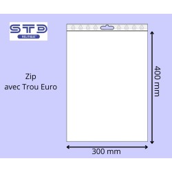 Sachet ZIP trou EURO 300x400 mm PE 90 microns par 1000