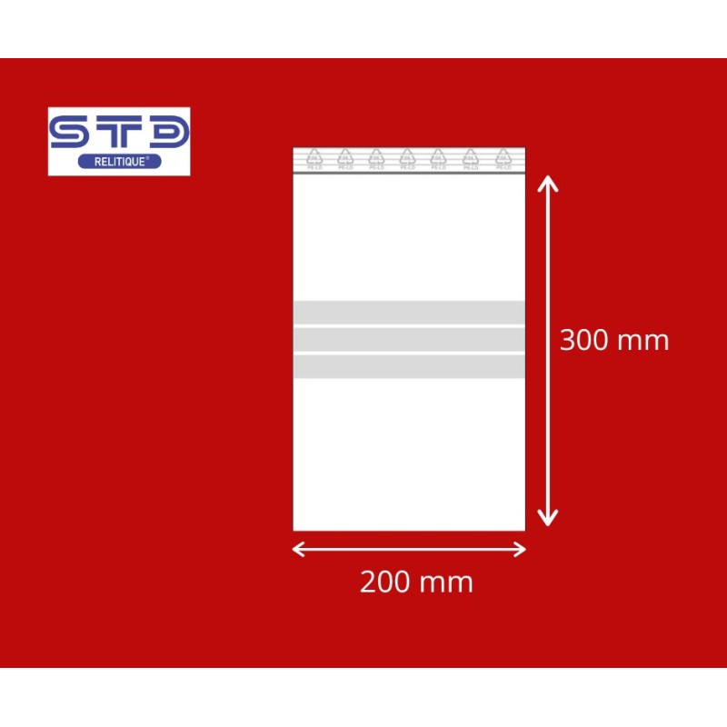 Sachet ZIP Bandes 200 x 300 mm PE 90microns PAR 2000