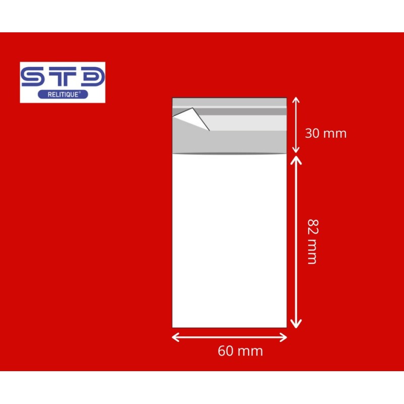 Sachet avec Rabat Adhésif  60 x 82 mm OPP 30 Microns par 1000