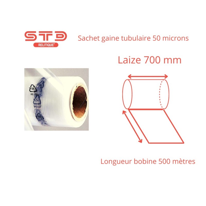 Gaine PE 50 microns laize 700 mm - longueur 250 mètres