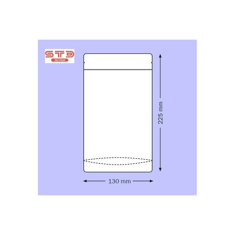 SACHET PET/PE/ALU BLANC Ouverture ZIP et Thermoscellable130 x 225 mm/1000