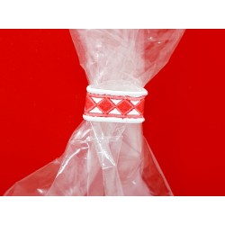 Fermoir pré-plié BLANC-ROUGE 33 mm POUR SACHET PAR 1000