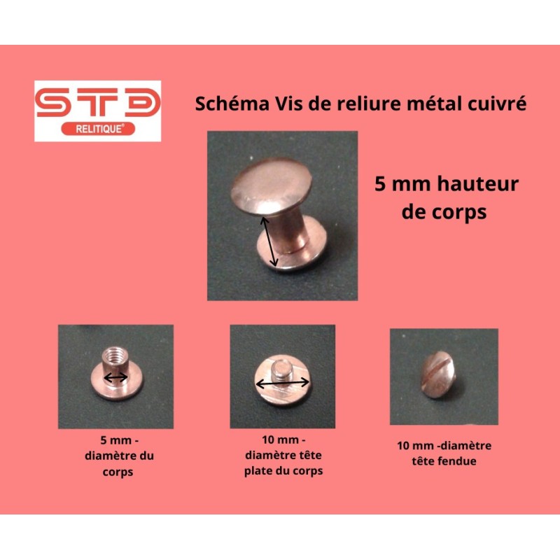 VIS DE RELIURE CUIVREE 5 MM PAR 100