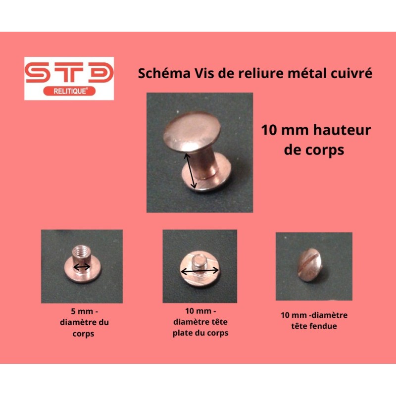 VIS DE RELIURE CUIVREE 10 MM PAR 100