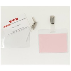 KIT COMPLET -B- PORTE-BADGE AVEC TROU FORMAT PAYSAGE + ATTACHE PINCE BRETELLE PAR100