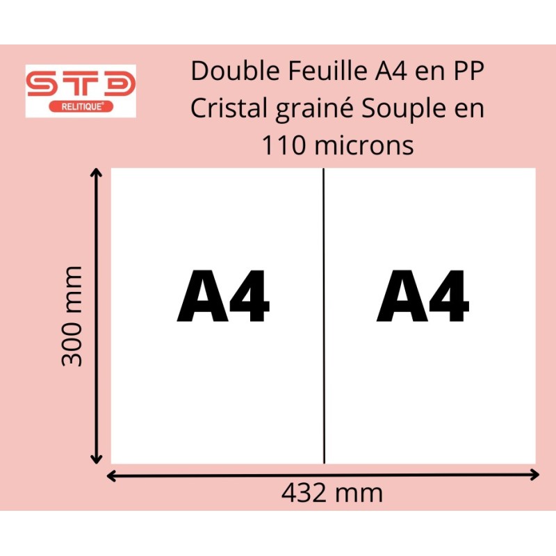 DOUBLE A4 PP SOUPLE Cristal Grainé 110 MICRONS 300X432 MM PAR 100