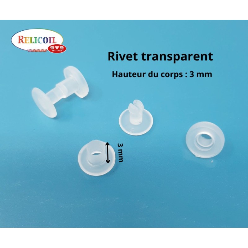RIVET PLASTIQUE TRANSPARENT 3 MM PAR 1000