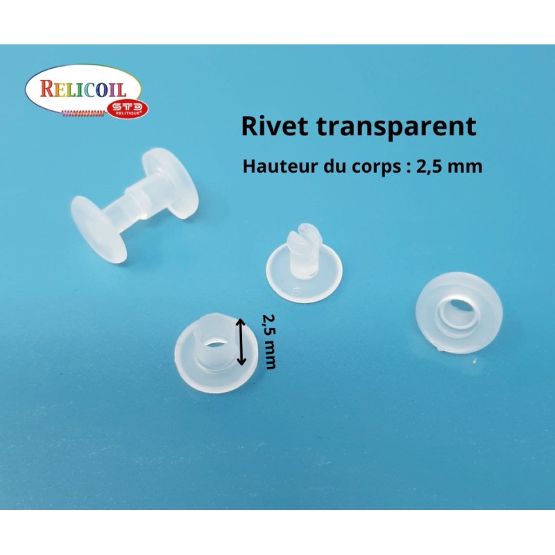 RIVET PLASTIQUE TRANSPARENT 2,5 MM PAR 1000
