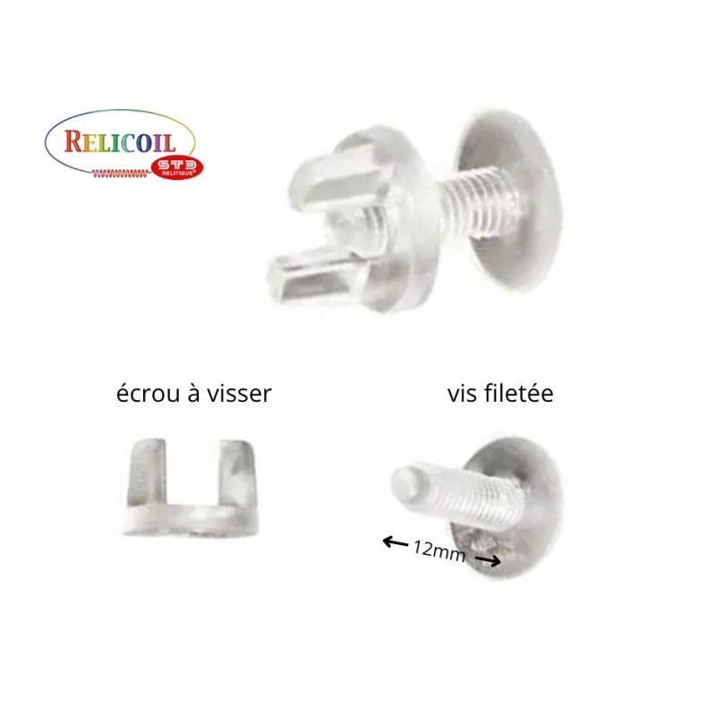 Rivet plastique transparent à visser avec écrou, Vis Viking par 1000
