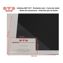 1417 - POCHETTE COIN ADHESIVE 150 X 150 MM AVEC POCHE CARTE DE VISITE A GAUCHE PAR 100