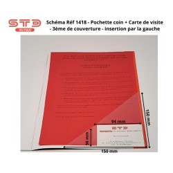 1418 - POCHETTE COIN ADHESIVE 150 X 150 MM AVEC POCHE CARTE DE VISITE A DROITE PAR 100