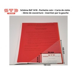 1418 - POCHETTE COIN ADHESIVE 150 X 150 MM AVEC POCHE CARTE DE VISITE A DROITE PAR 100