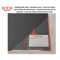 1420 - POCHETTE COIN ADHESIVE 170 X 170 MM AVEC POCHE CARTE DE VISITE A DROITE PAR 100