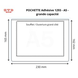 1293 - A5 POCHETTE ADHESIVE GRANDE CAPACITE PAR 100