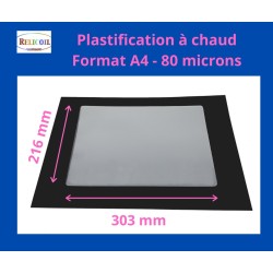 Pochette de plastification A4 216x303 mm Epaisseur 80 micron 2 faces brillantes Boîte de 100