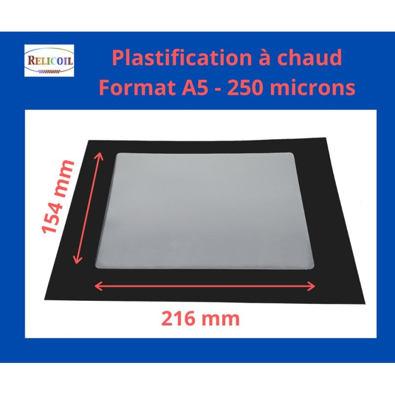 Pochette de plastification A5 154x216 mm Epaisseur 250 micron 2 faces brillantes Boîte de 100