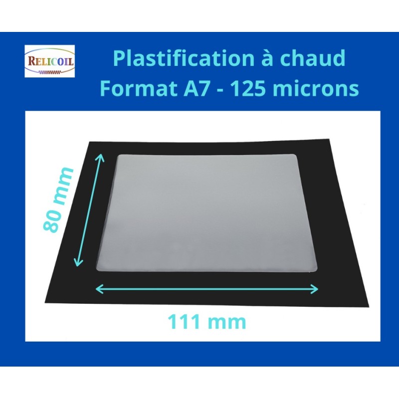 Pochette de plastification A7 80x111 mm Epaisseur 125 micron 2 faces brillantes Boîte de 100